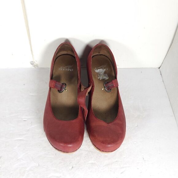 Dansko Women's EU37 US6-6,5 Red Leather Mary Jane Pro Clog Shoes - Picture 3 of 16